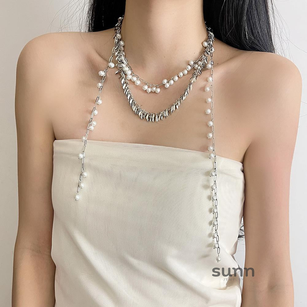 Phoenix Layered Pearl Tassel Necklace [YQXIF71B]