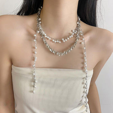 Phoenix Layered Pearl Tassel Necklace [MPK6X446]