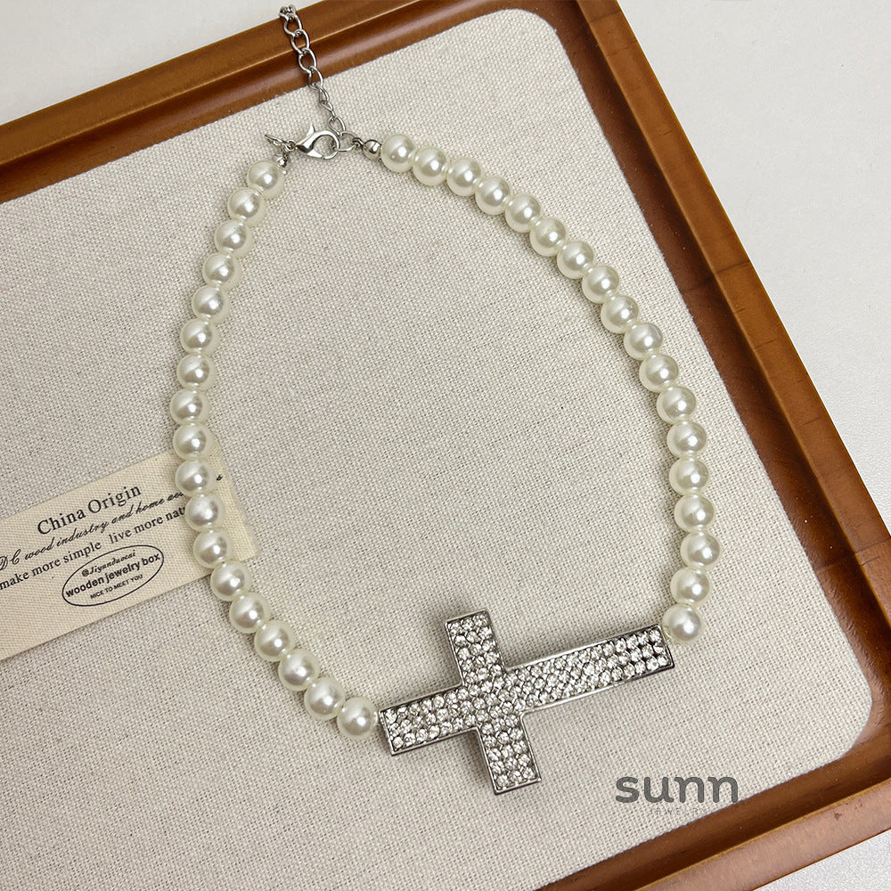 Phoenyx Pearl Cross Choker [U7ASENW5]