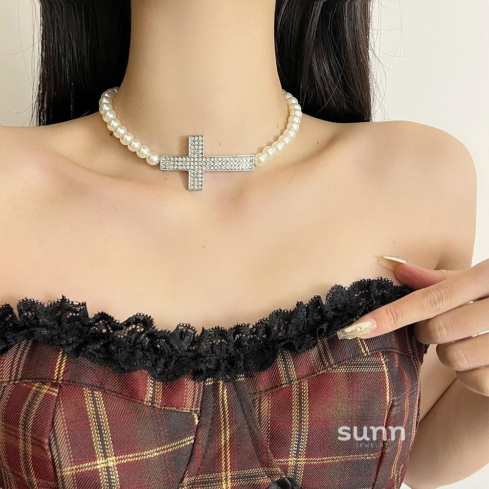 Phoenyx Pearl Cross Choker [SJL365X2]