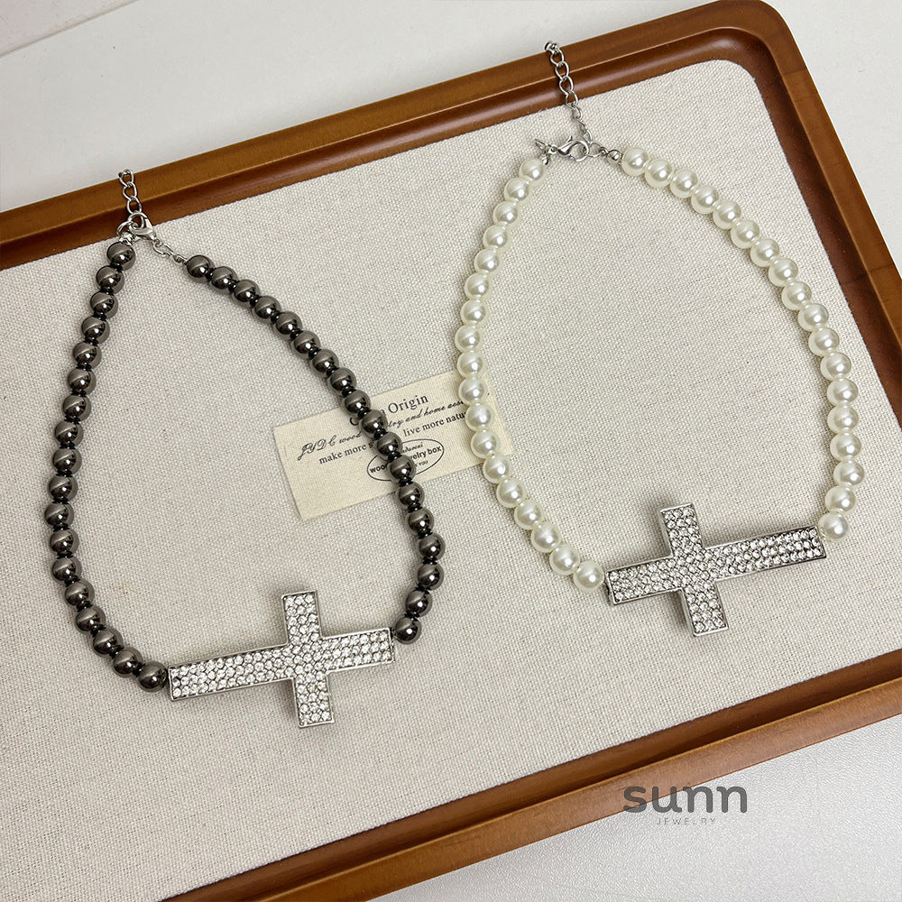 Phoenyx Pearl Cross Choker [D7TKD1HU]
