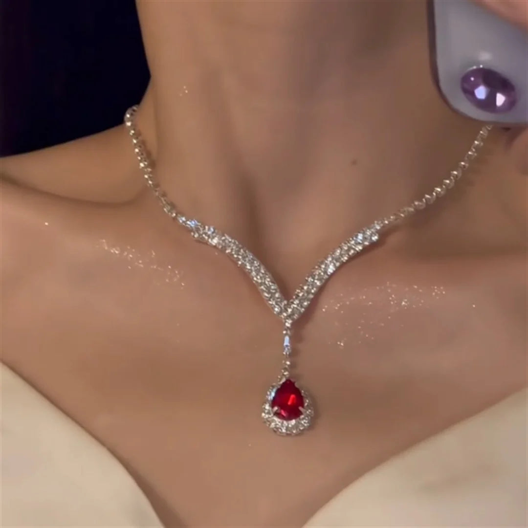 Phyllis Red Zirconia Waterdrop Set