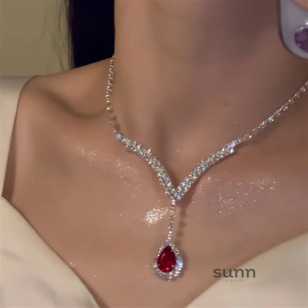 Phyllis Red Zirconia Waterdrop Set