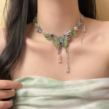 Pilar Green Crystal Butterfly Necklace