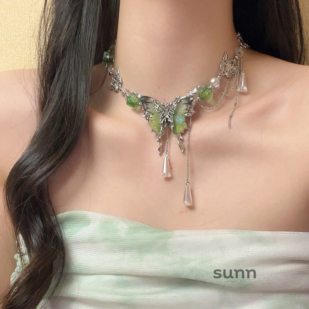 Pilar Green Crystal Butterfly Necklace