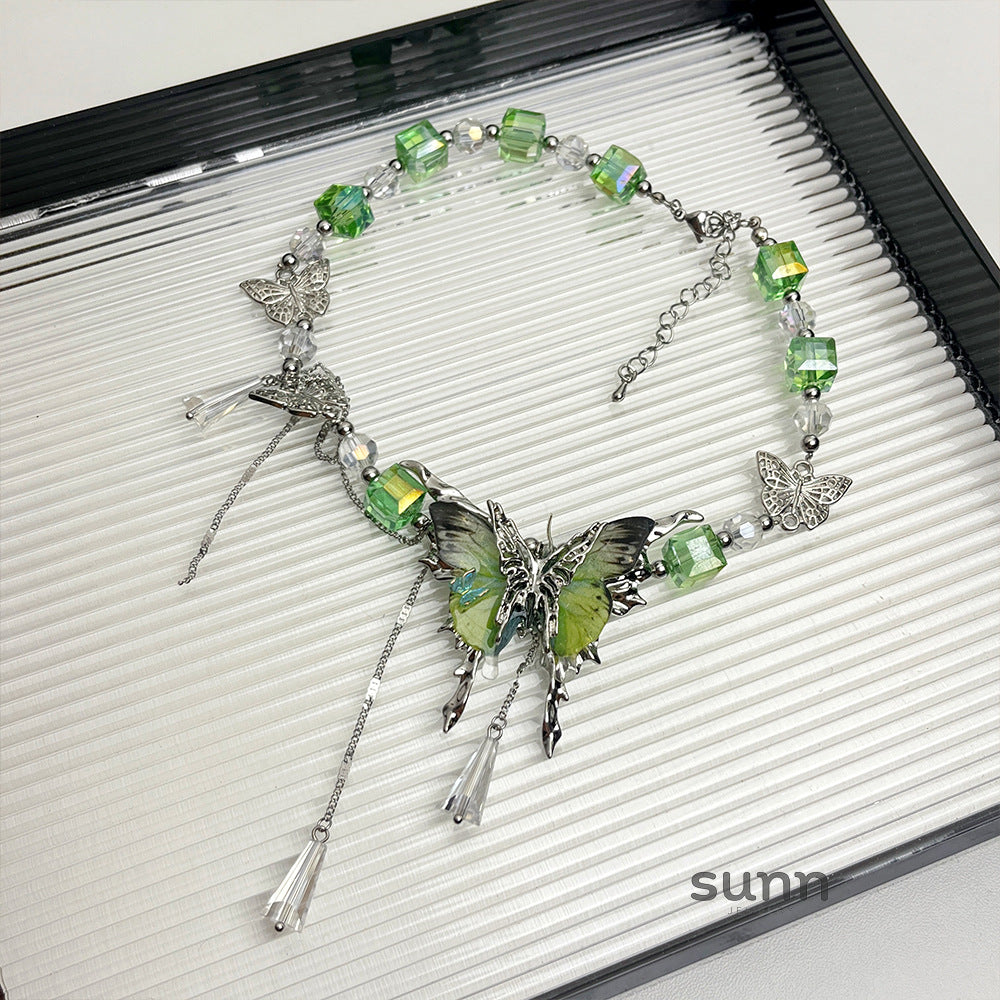 Pilar Green Crystal Butterfly Necklace