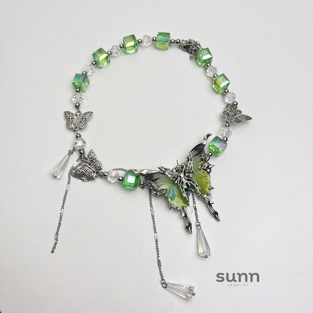 Pilar Green Crystal Butterfly Necklace