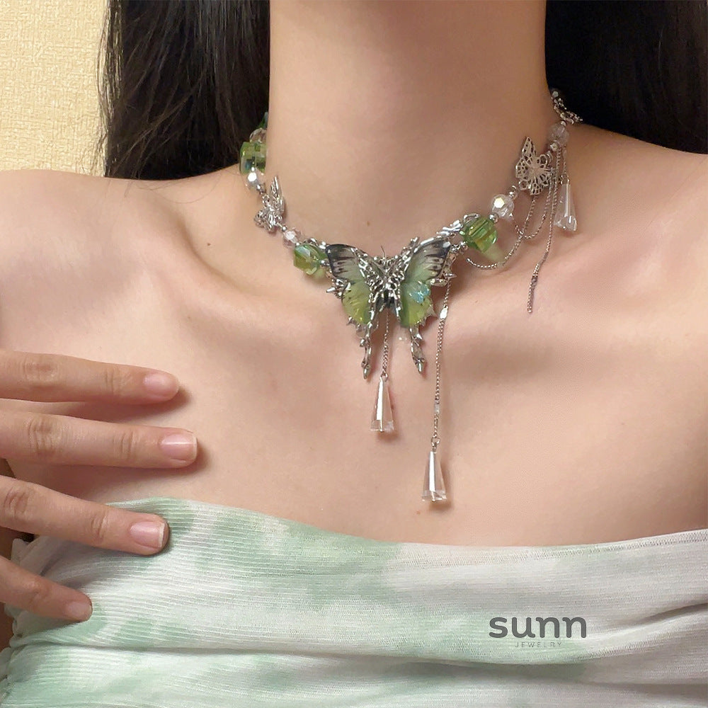 Pilar Green Crystal Butterfly Necklace