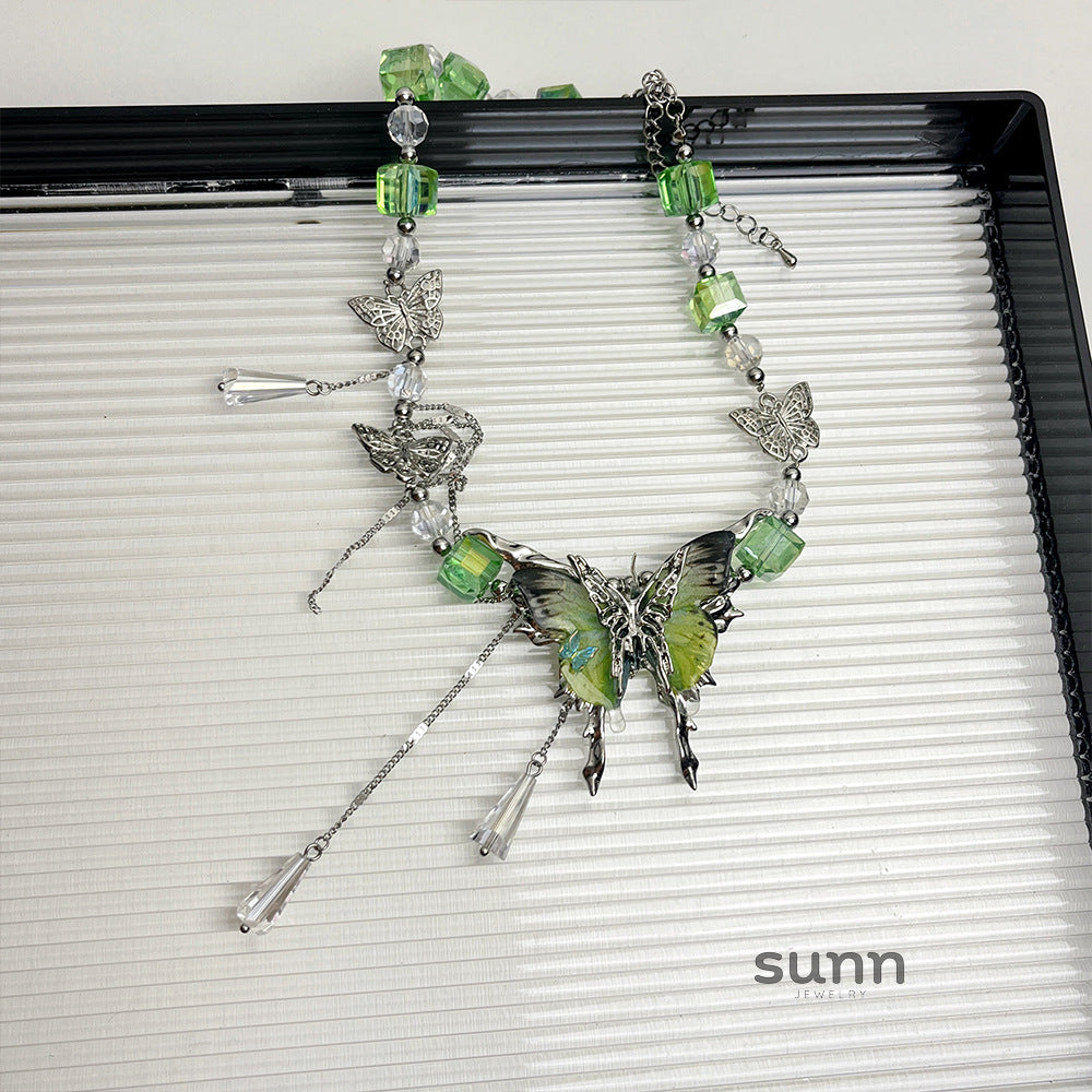 Pilar Green Crystal Butterfly Necklace