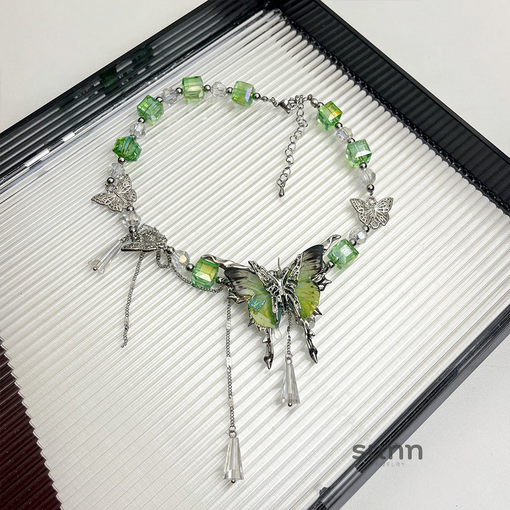 Pilar Green Crystal Butterfly Necklace