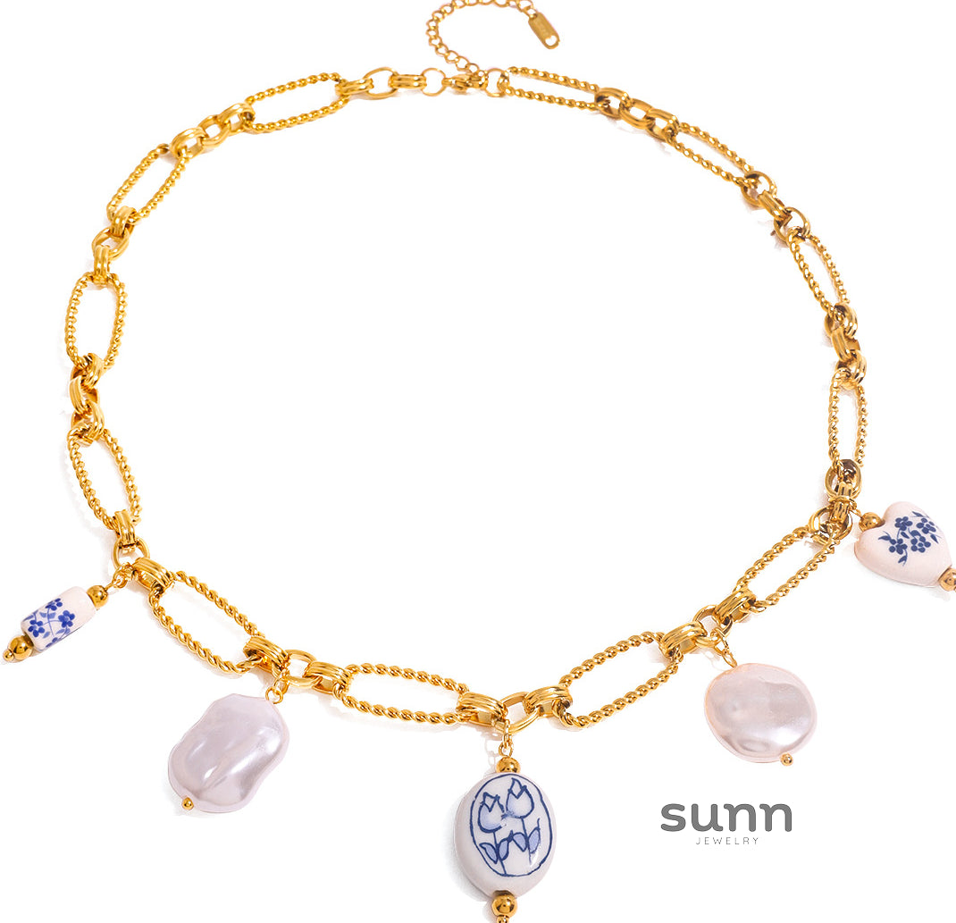 Precious Ceramic Heart Pearl Necklace [FD7L5JYO]