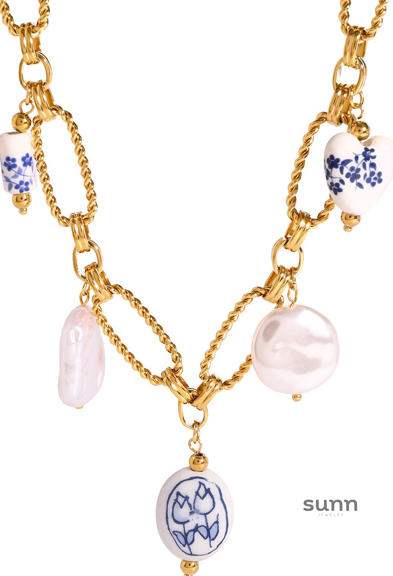 Precious Ceramic Heart Pearl Necklace [QQ4PN948]