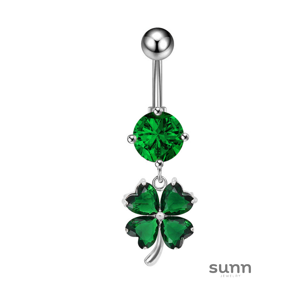 Quinn Zircon Clover Belly Ring [UU9EEITQ]
