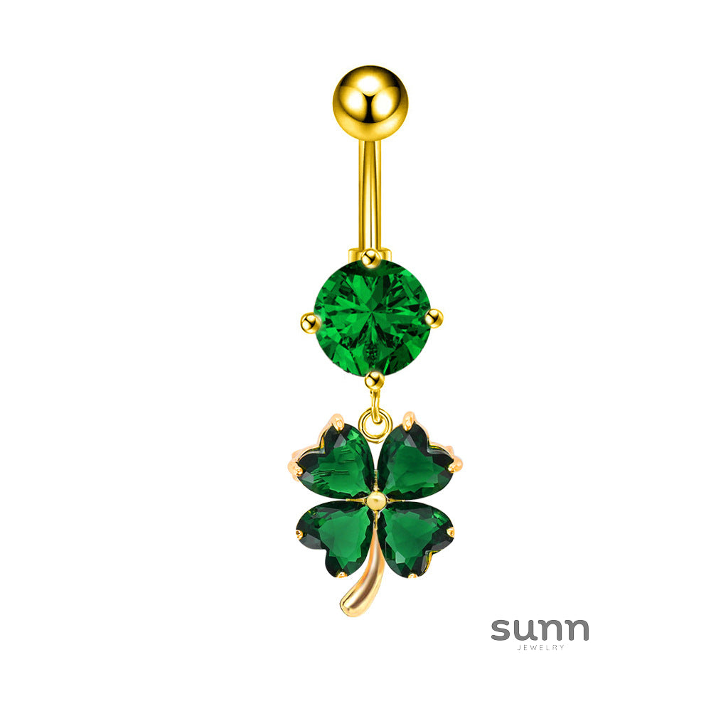 Quinn Zircon Clover Belly Ring [OYQRP2NB]