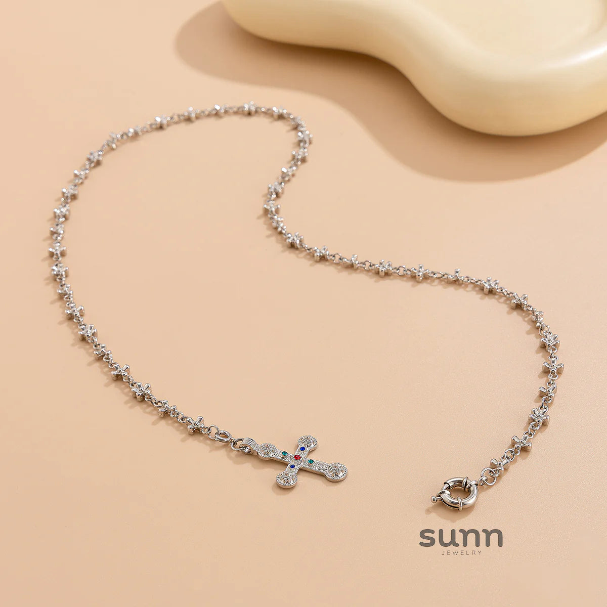 Ramya Rhinestone Cross Necklace