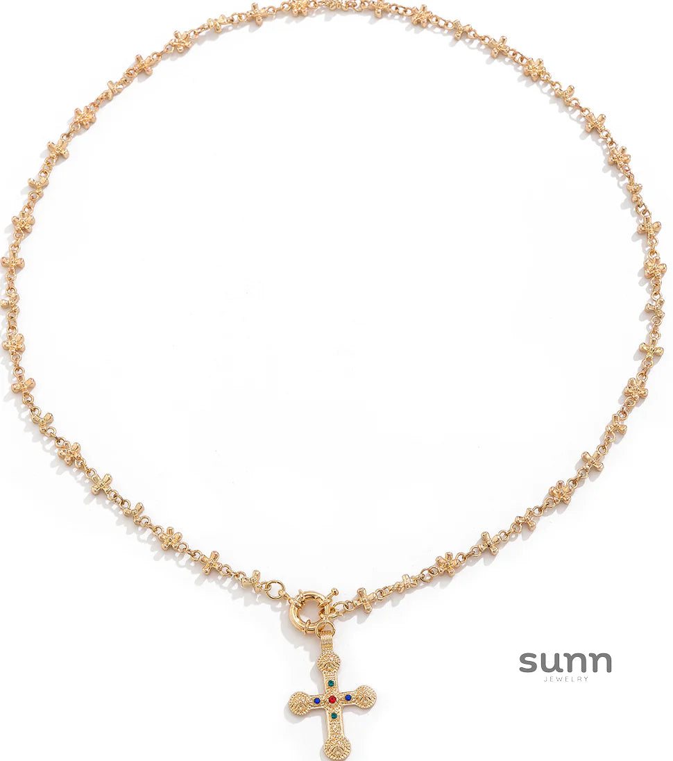 Ramya Rhinestone Cross Necklace