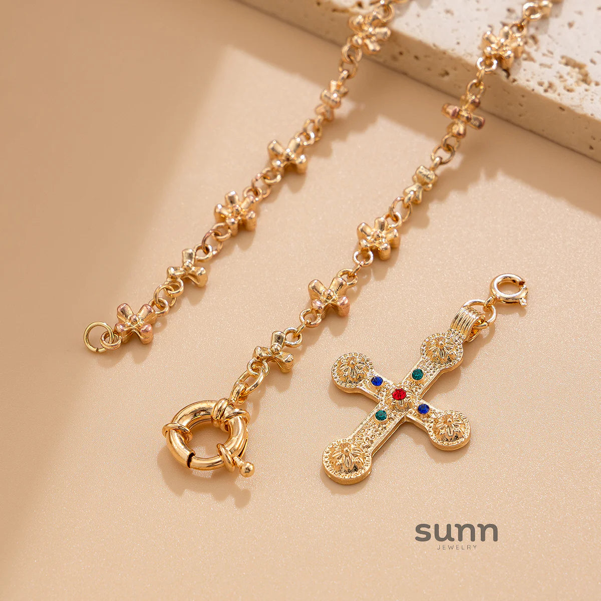 Ramya Rhinestone Cross Necklace