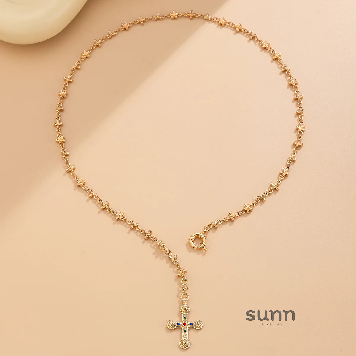 Ramya Rhinestone Cross Necklace