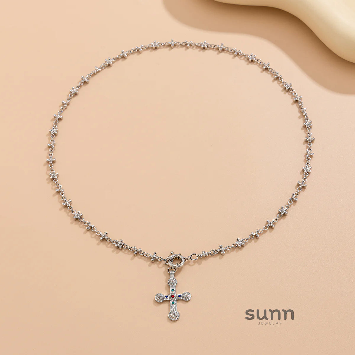 Ramya Rhinestone Cross Necklace