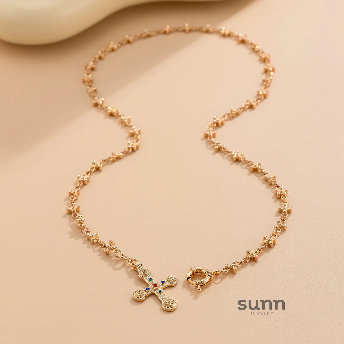 Ramya Rhinestone Cross Necklace