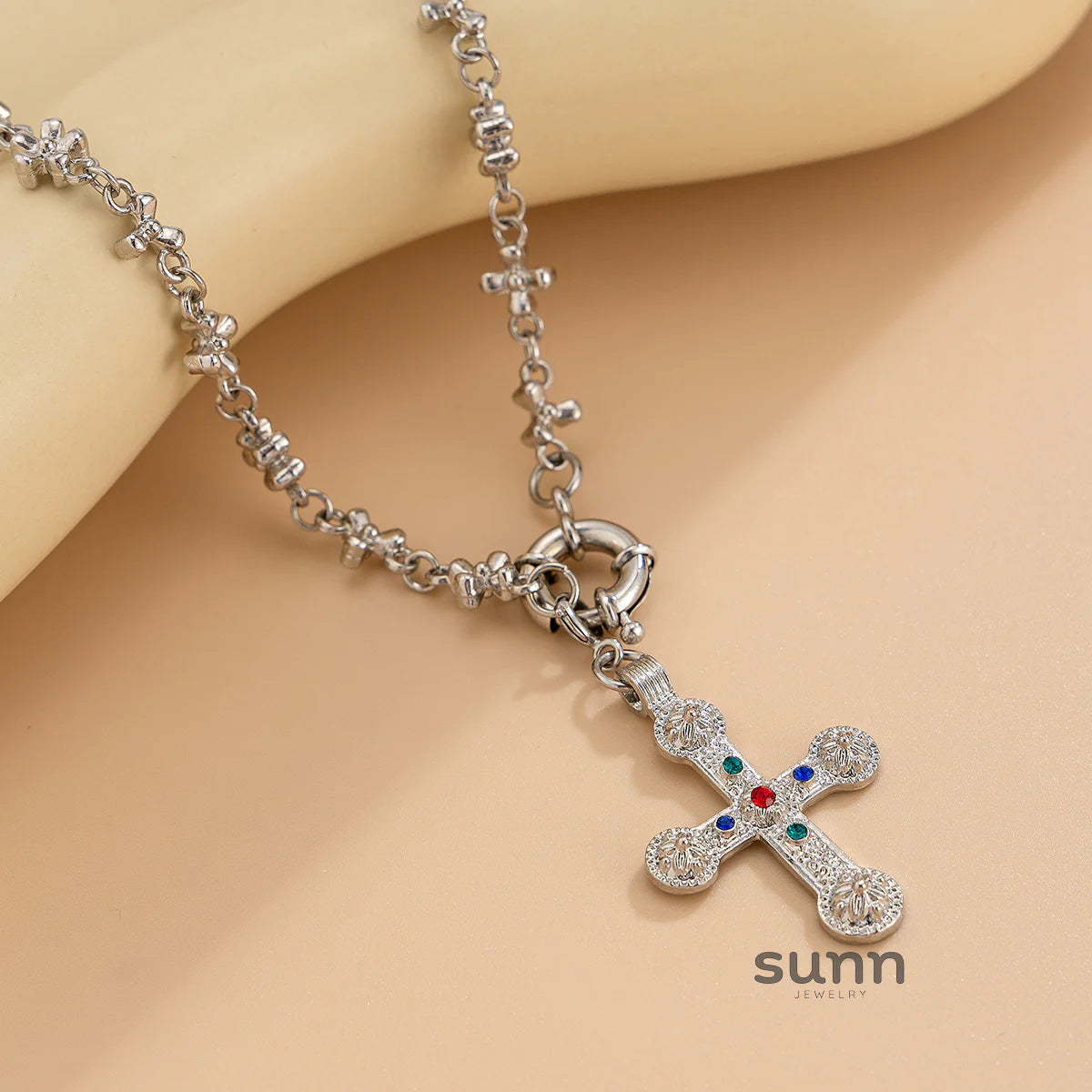 Ramya Rhinestone Cross Necklace