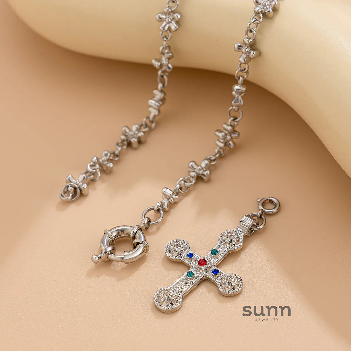 Ramya Rhinestone Cross Necklace