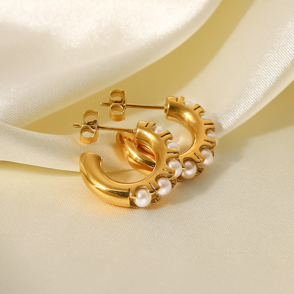 Raniyah Geometric Pearl C-Hoop Earrings [Z5IPS3DP]
