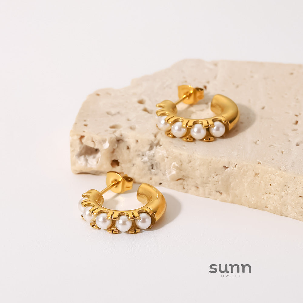 Raniyah Geometric Pearl C-Hoop Earrings [LF8UIOWE]