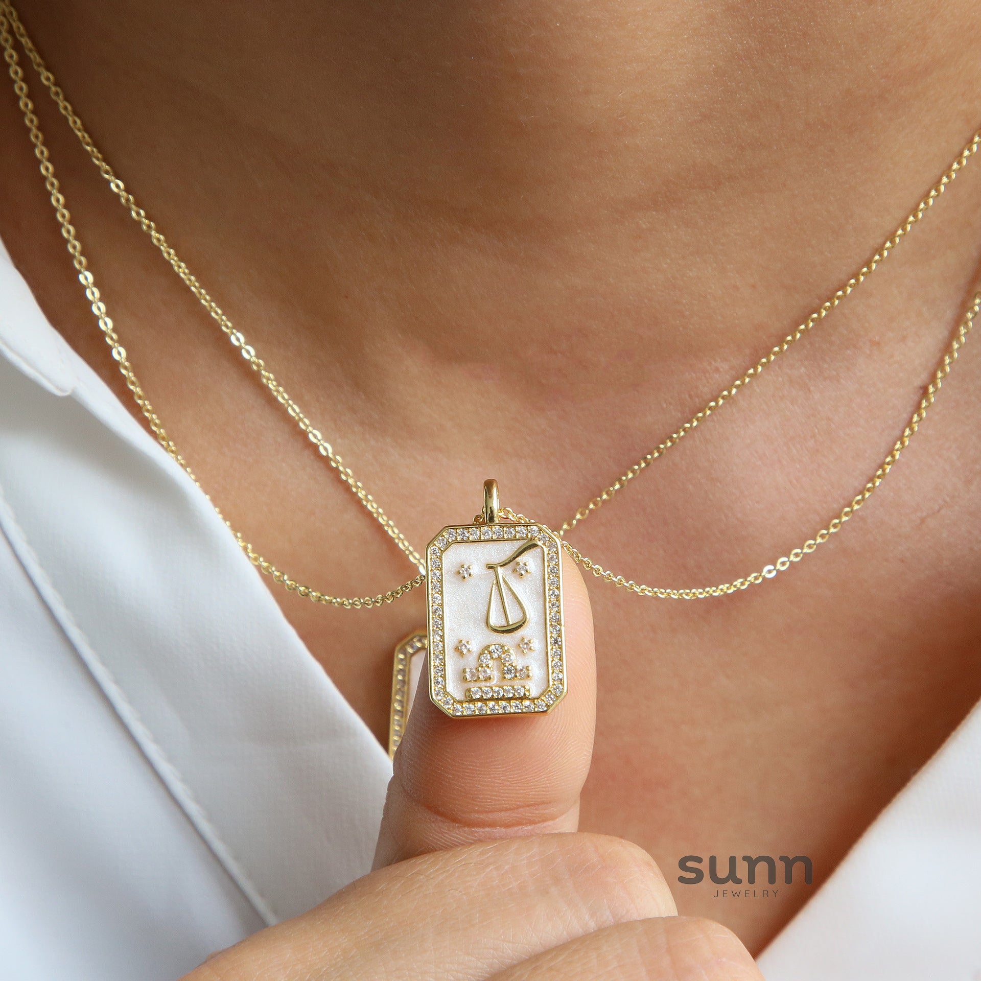 Ravenna Zodiac Square Necklace [654N2GNP]