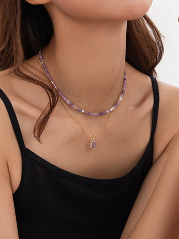 Raya Amethyst Layered Necklace [4O86CXF9]