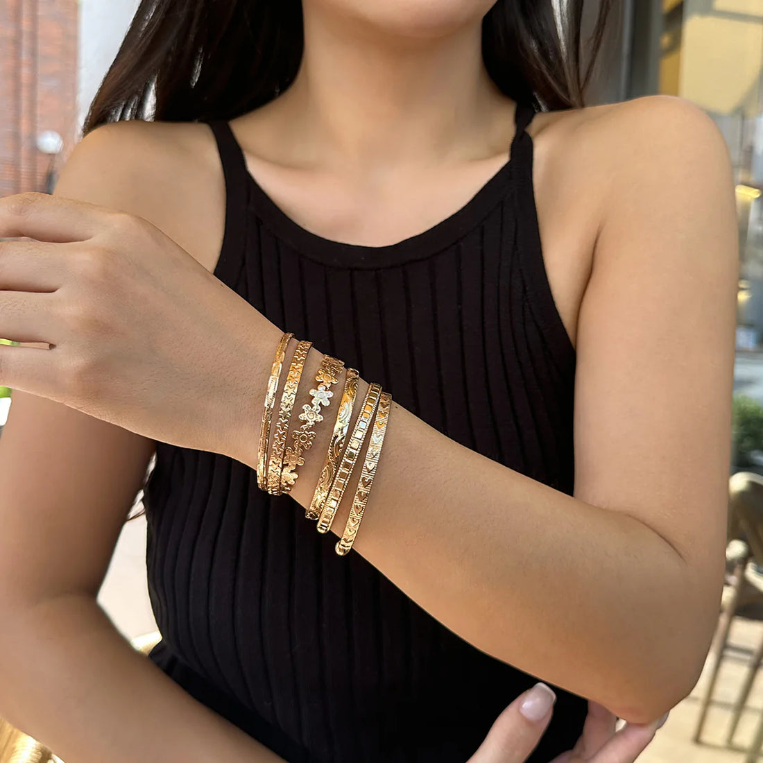 Raylee Layered Floral Heart Bracelets Set