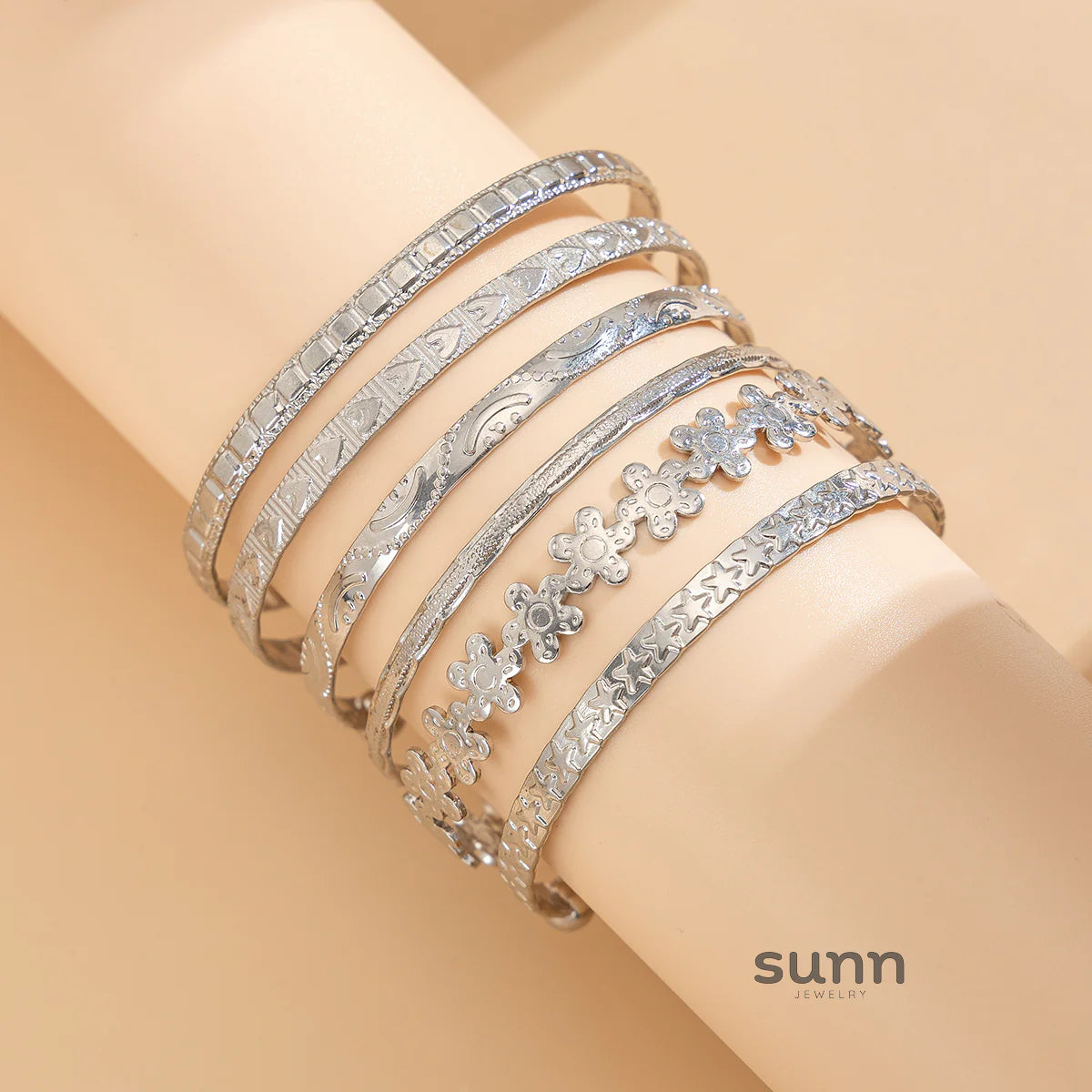 Raylee Layered Floral Heart Bracelets Set