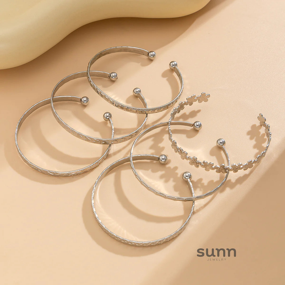 Raylee Layered Floral Heart Bracelets Set