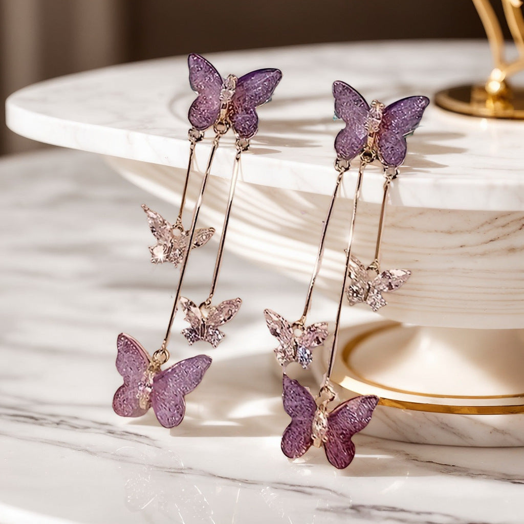 Rayleen Purple Butterfly Drop Earrings [PA6I2V3E]