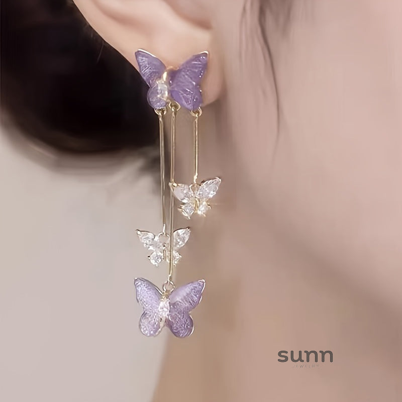 Rayleen Purple Butterfly Drop Earrings [YFMZSZLD]