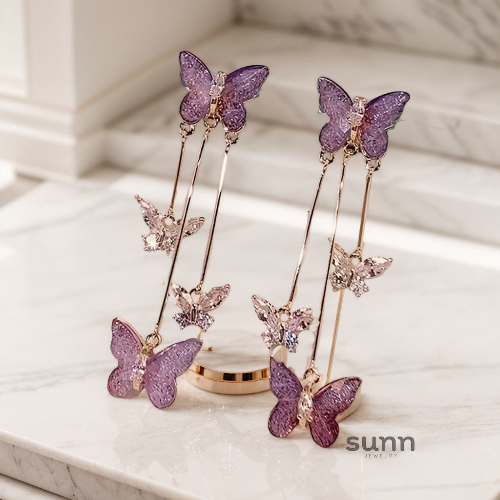 Rayleen Purple Butterfly Drop Earrings [I4LJIPT9]