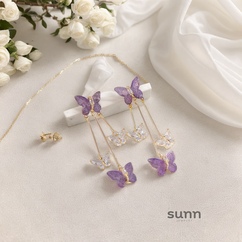 Rayleen Purple Butterfly Drop Earrings [1EAS9N4J]