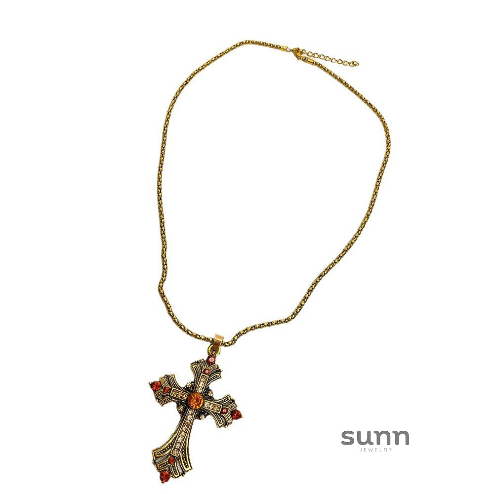 Reema Golden Cross Layered Necklace [6UO4DPGY]