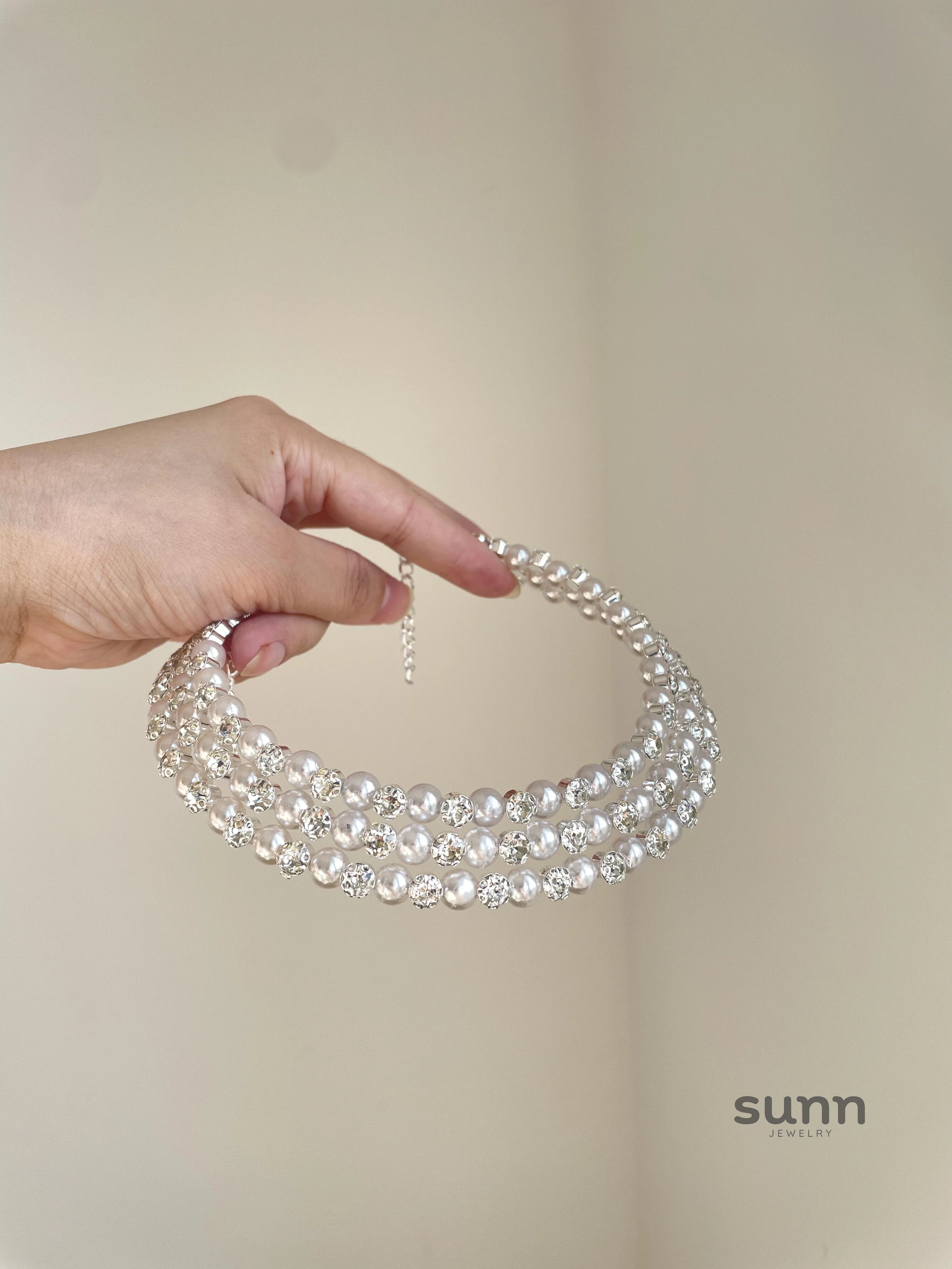 Rei Layered Pearl Rhinestone Choker