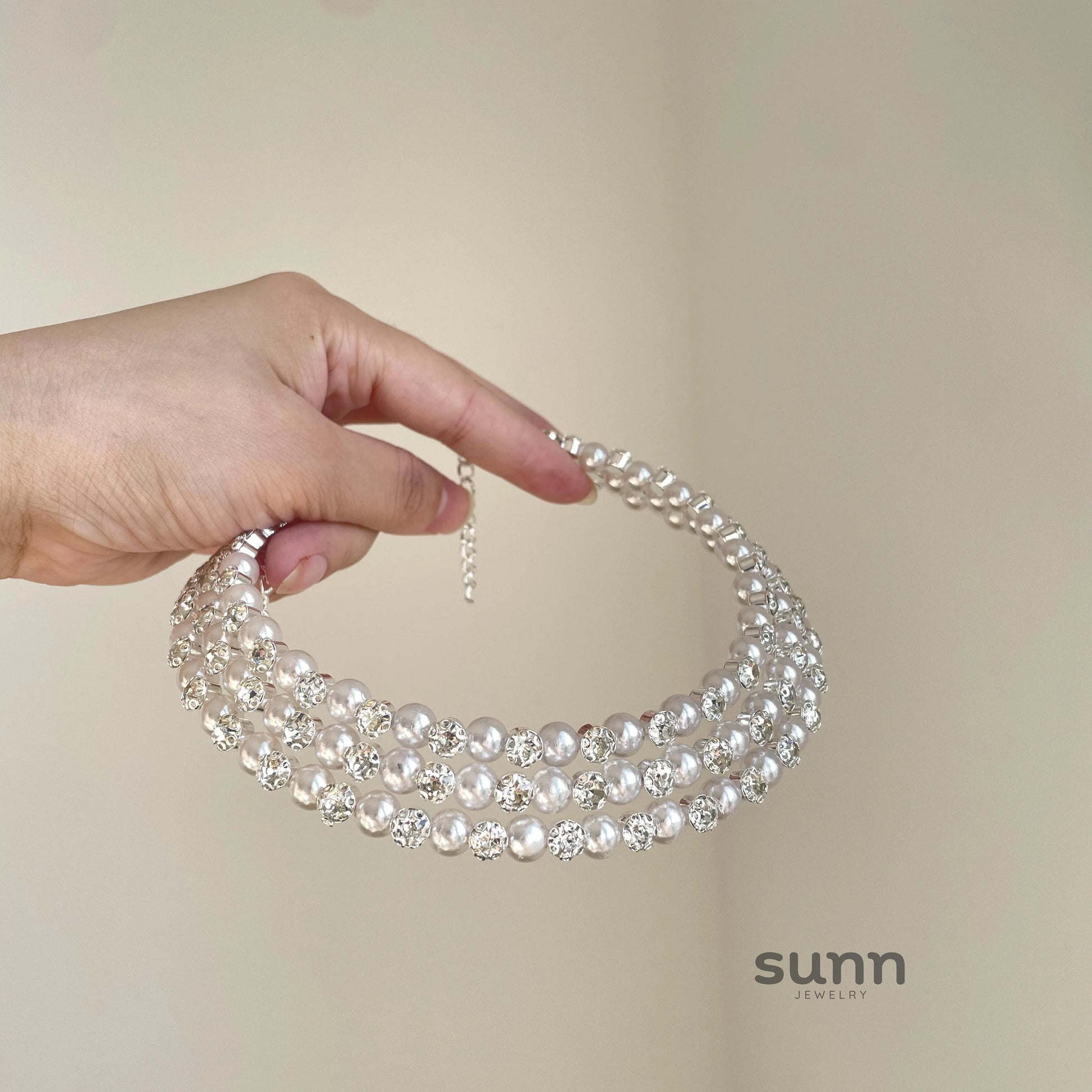 Rei Layered Pearl Rhinestone Choker