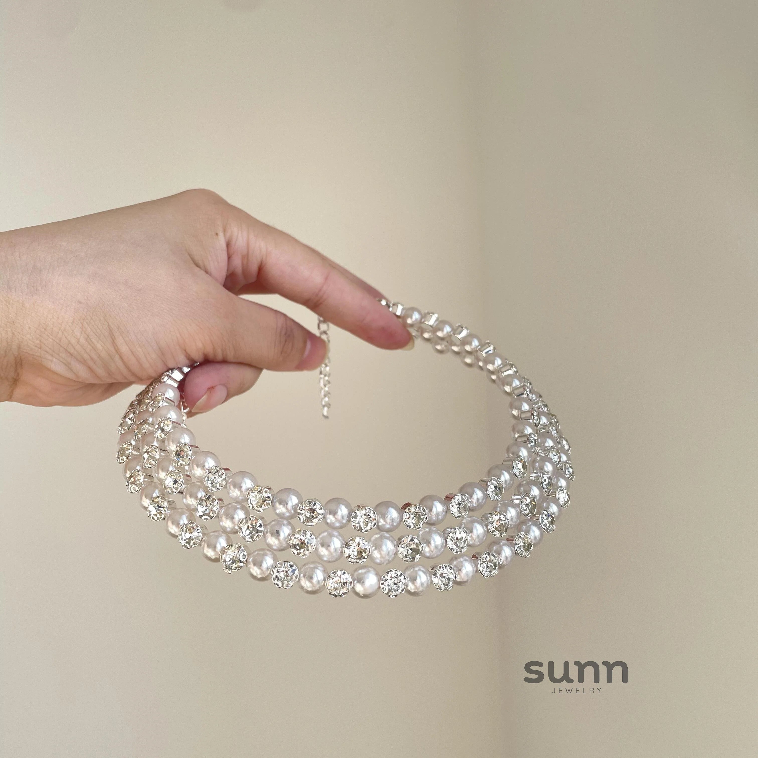 Rei Layered Pearl Rhinestone Choker
