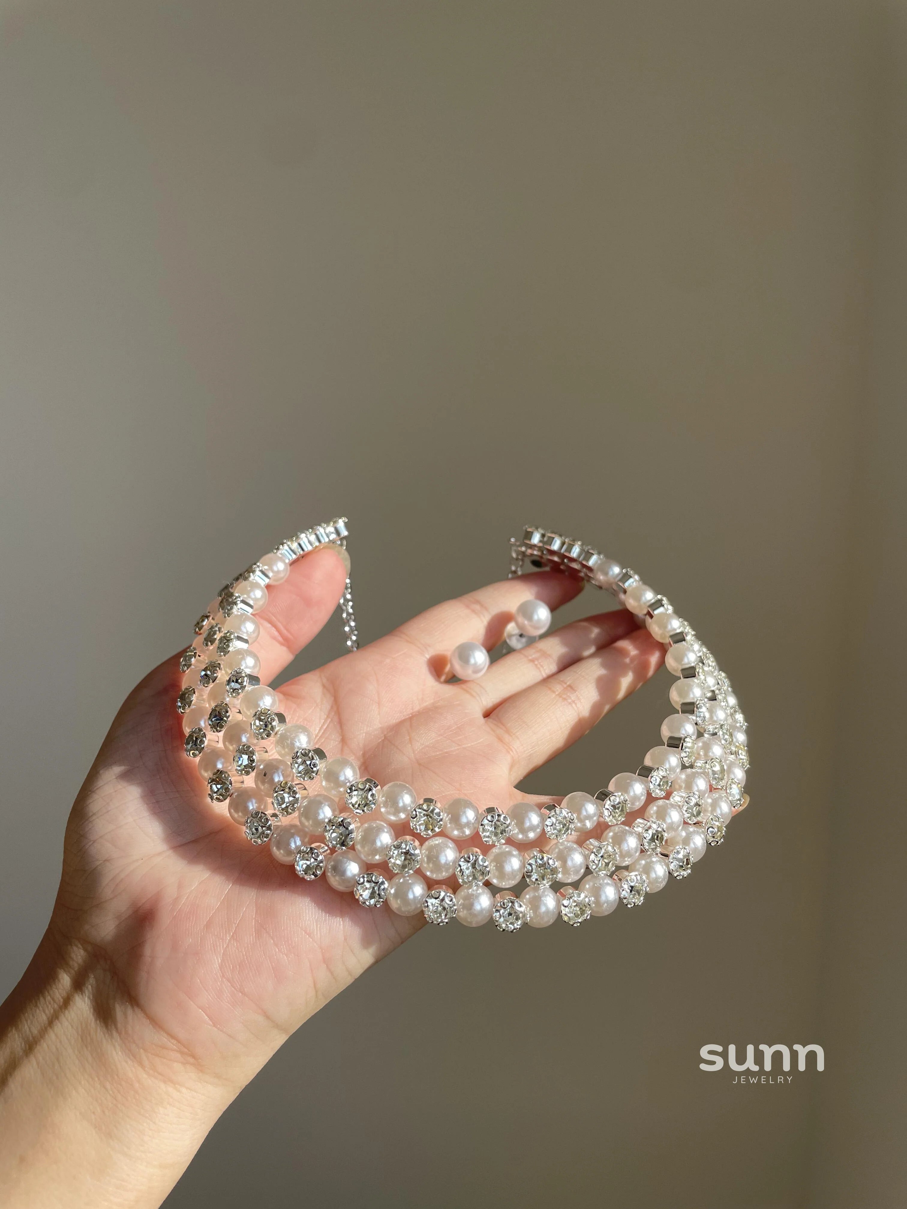 Rei Layered Pearl Rhinestone Choker