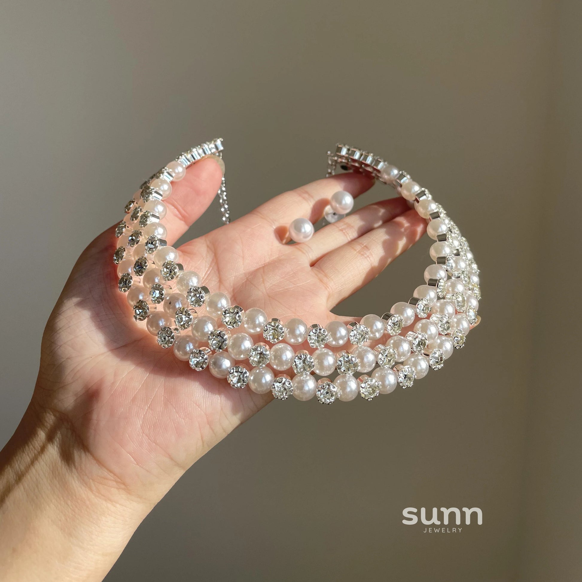 Rei Layered Pearl Rhinestone Choker