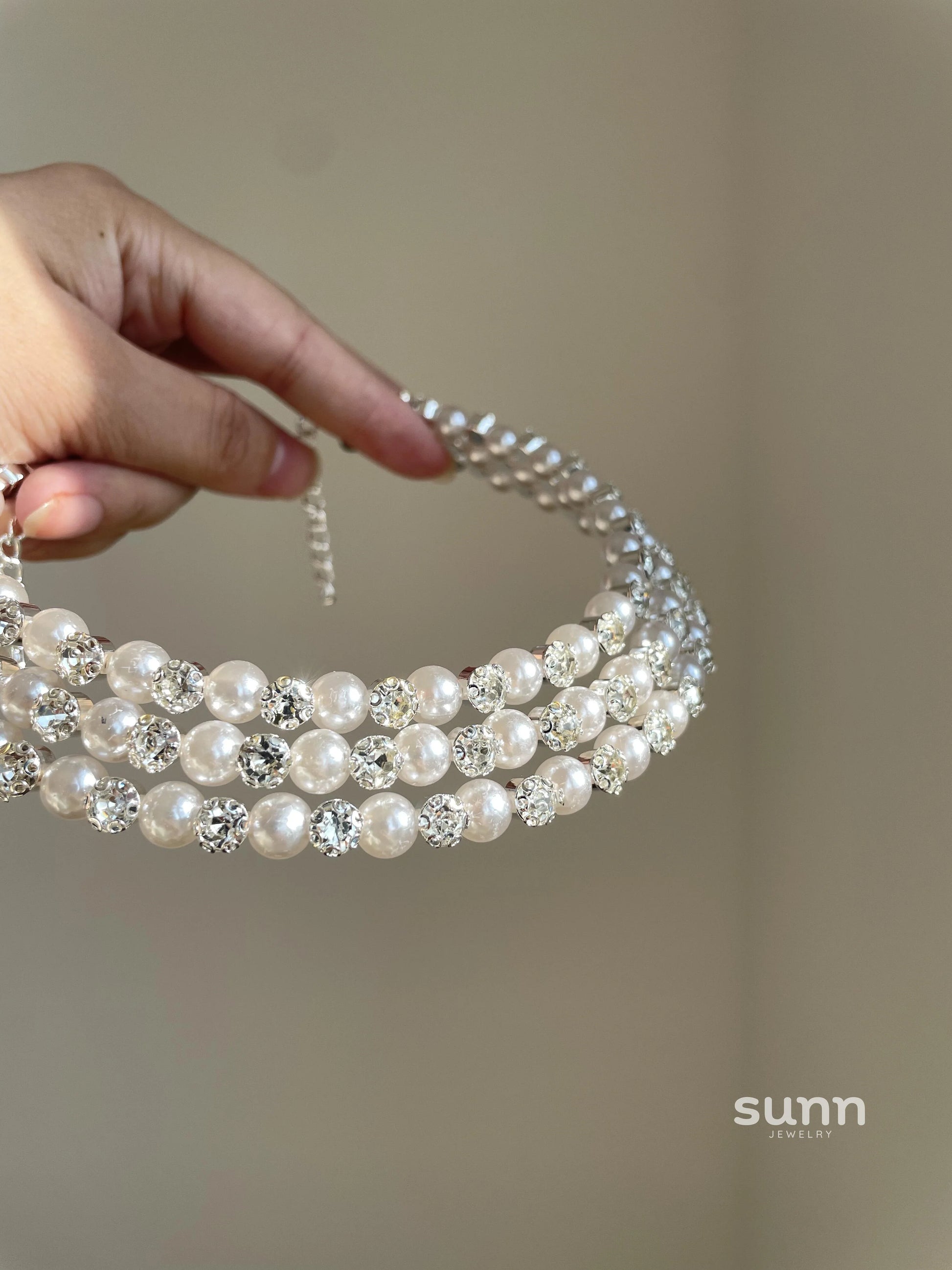 Rei Layered Pearl Rhinestone Choker