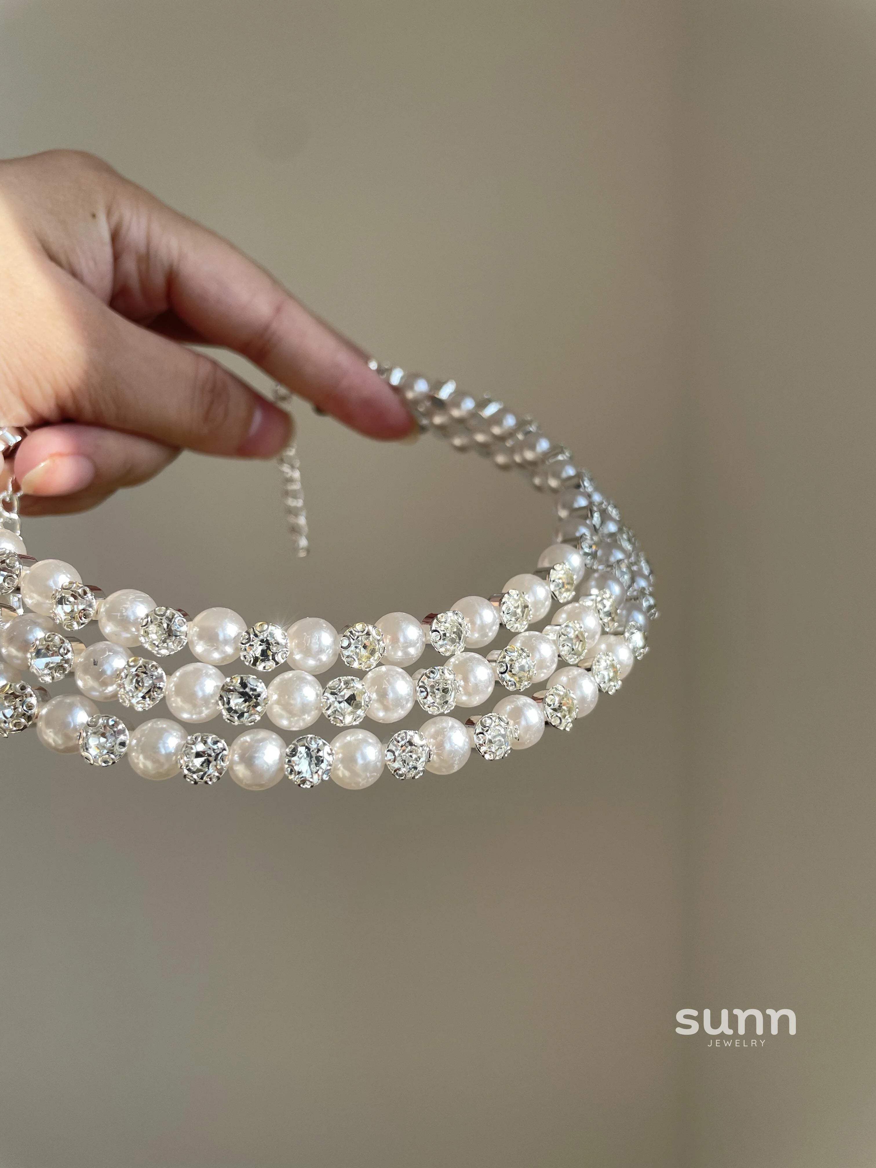Rei Layered Pearl Rhinestone Choker