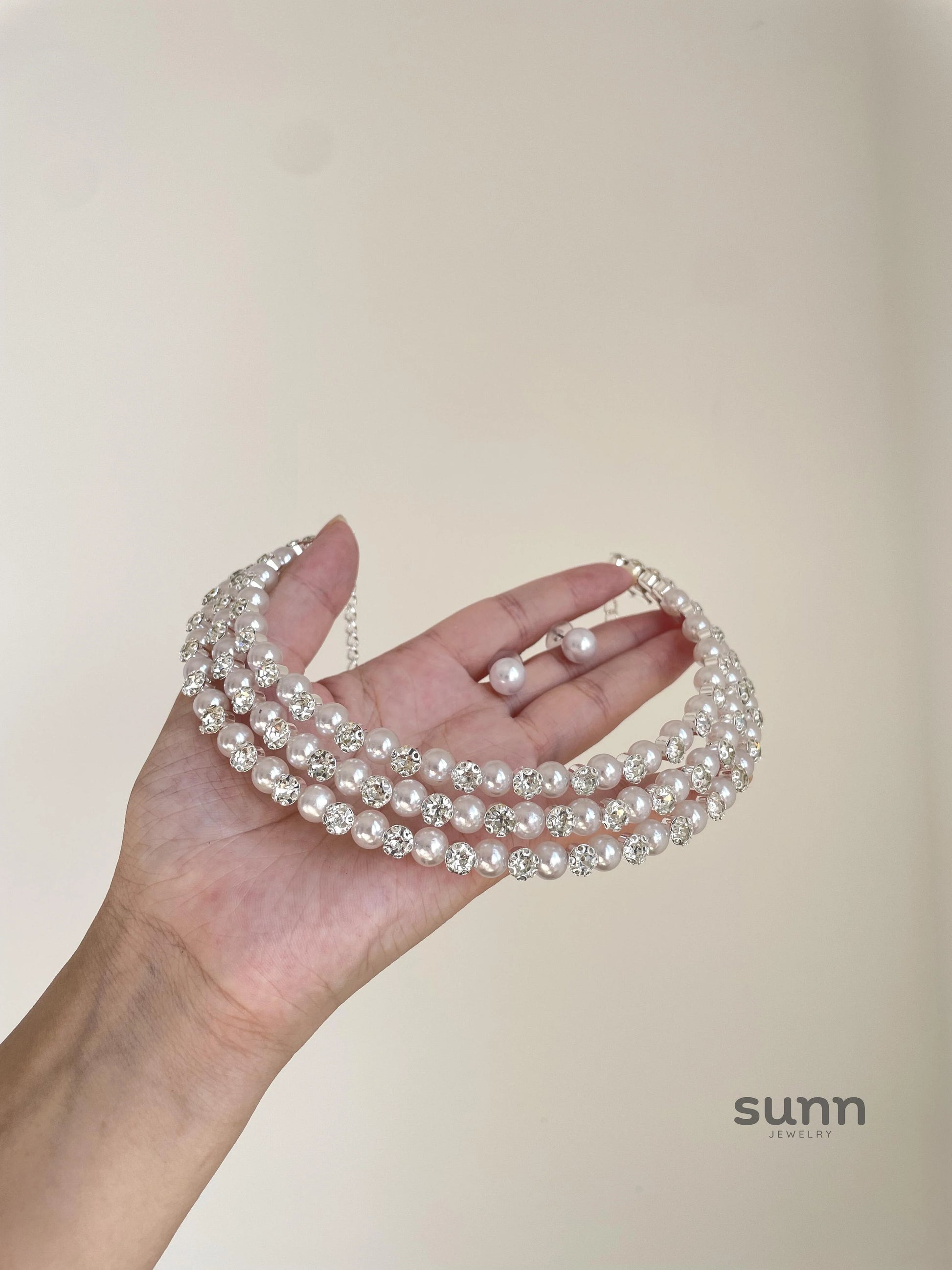 Rei Layered Pearl Rhinestone Choker