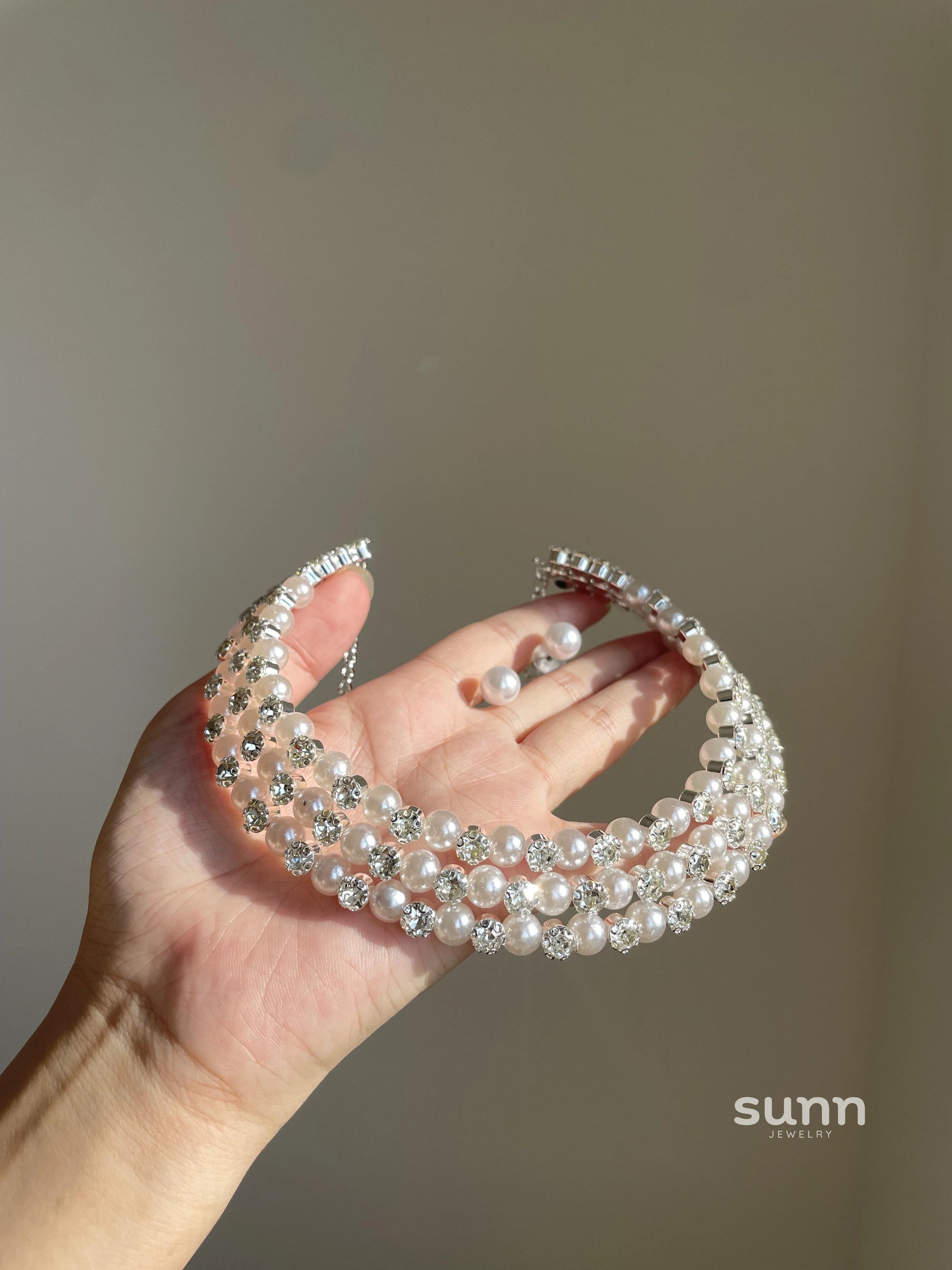 Rei Layered Pearl Rhinestone Choker
