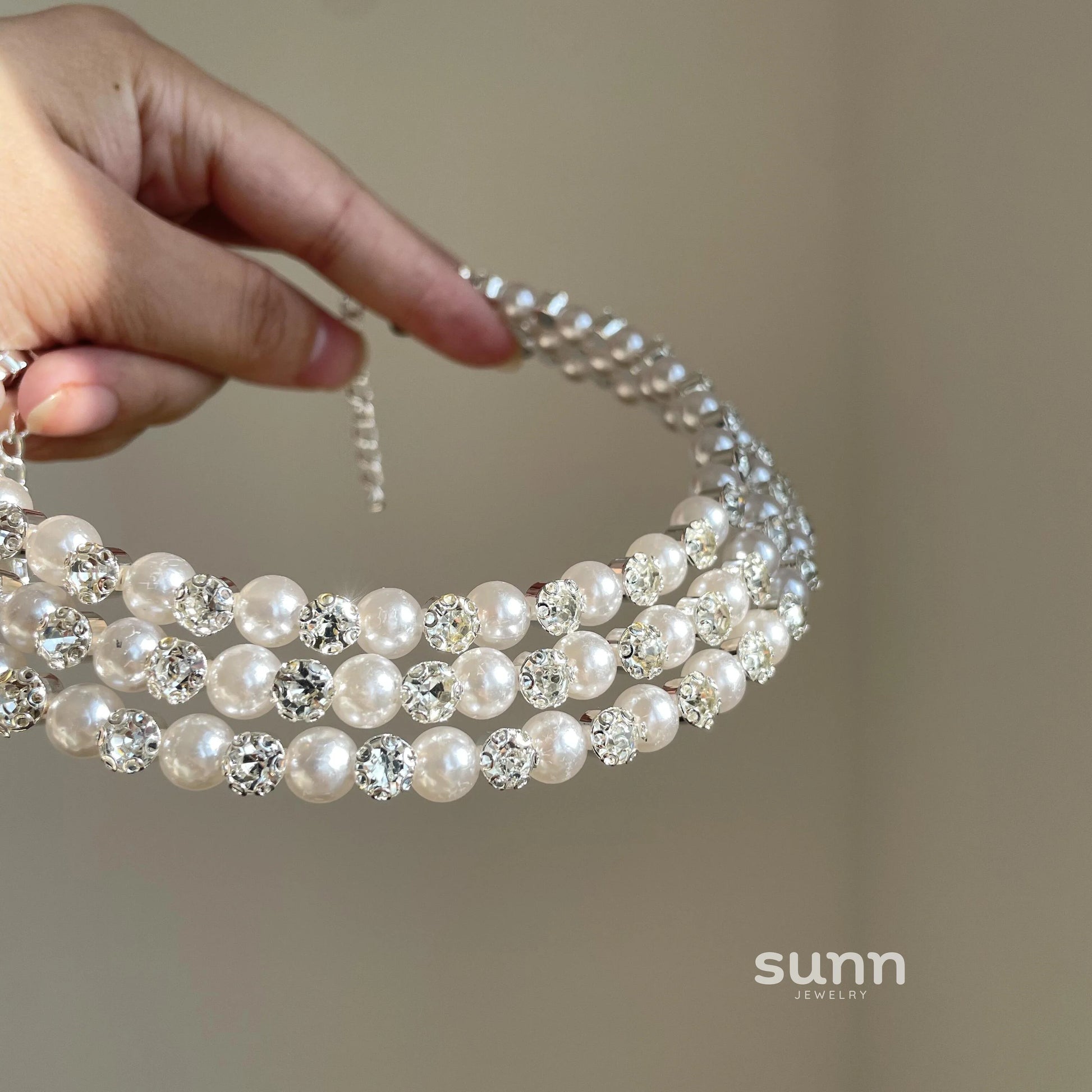 Rei Layered Pearl Rhinestone Choker