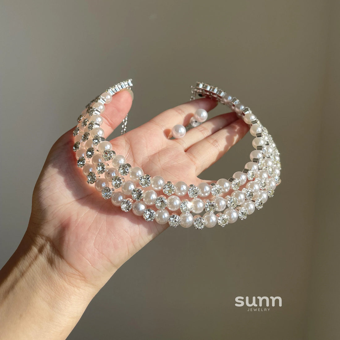 Rei Layered Pearl Rhinestone Choker