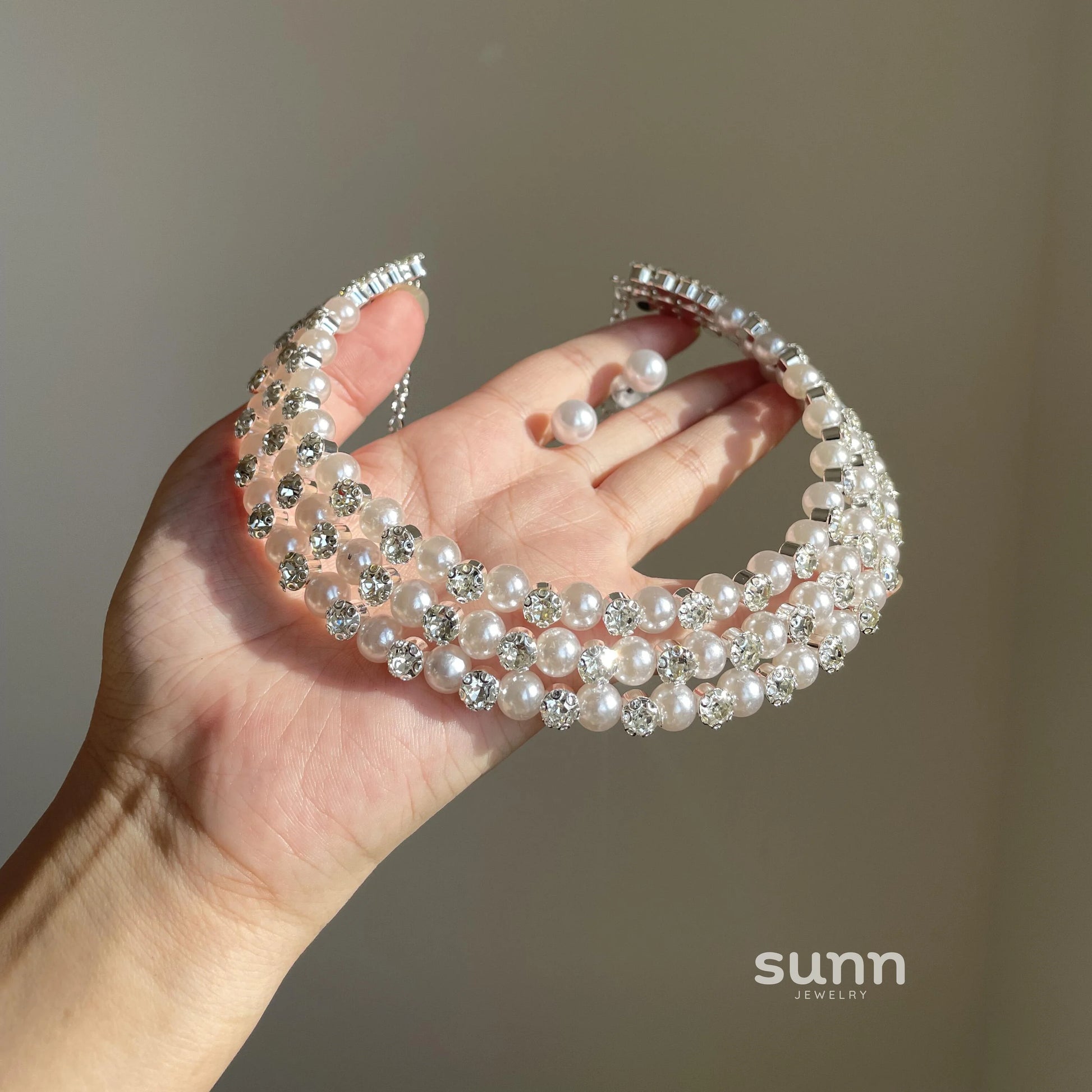 Rei Layered Pearl Rhinestone Choker